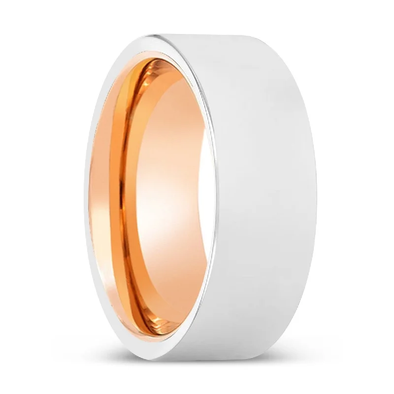 chic wedding bands for women-CHAPMAN | Rose Gold Ring, Silver Tungsten Ring, Shiny, Flat