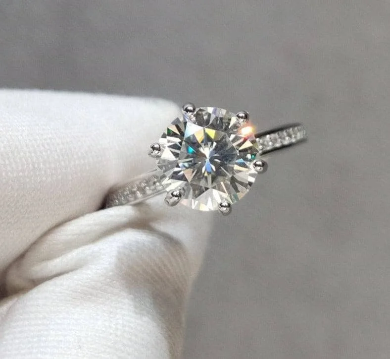 affordable solitaire engagement rings-2 Carat Round Round Cut D Color Diamond Engagement Ring