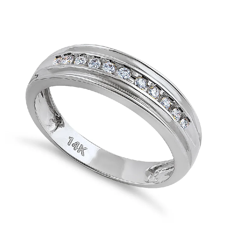 halo engagement rings-Solid 14K White Gold Half Eternity Men's 0.21 ct. Diamond Band