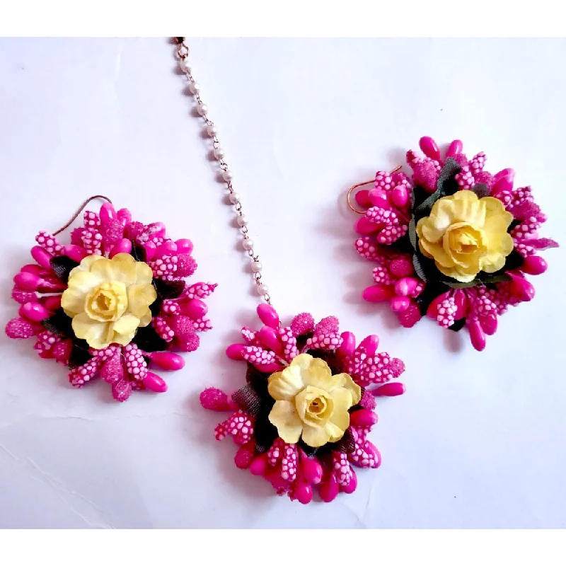 personalized earrings for women-Kavya's Kreation Floral Earrings With Maangtikka