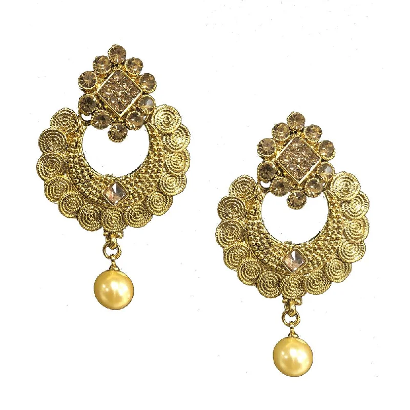 charming earrings for women-Shreeji Brown Austrian Stone Gold Plated Dangler Earrings - SE_465