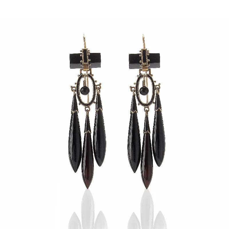 vintage diamond earrings for women-Onyx and Black Enamel Pendant Earrings