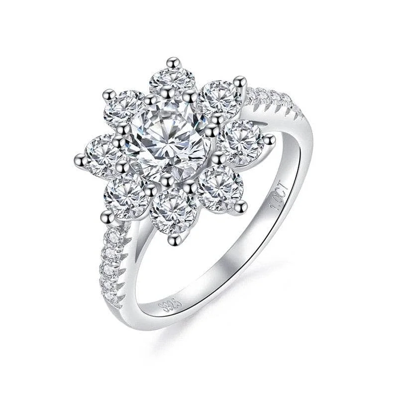 radiant cut engagement rings-2.0 Ct Round Cut Diamond Sunflower Halo Engagement Ring