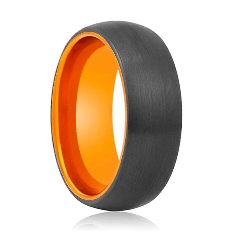 vintage gold rings for women-JAGUAR | Orange Ring, Black Tungsten Ring, Brushed, Domed