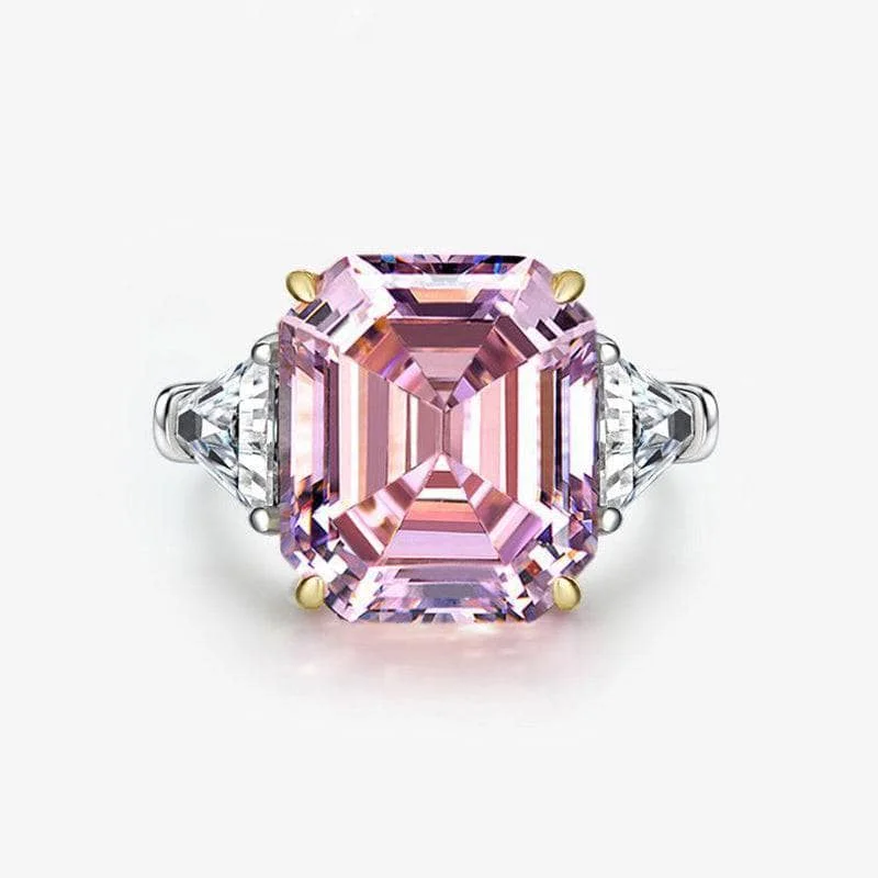 wedding engagement rings for women-Pink Sapphire Asscher Cut and Trillion Cut Three Stone Engagement