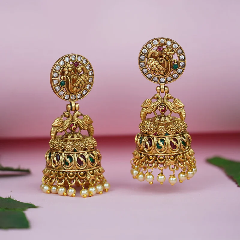 beautiful crystal earrings for women-Diksha Collection Gold Plated Pota Stone Jhumki Earrings