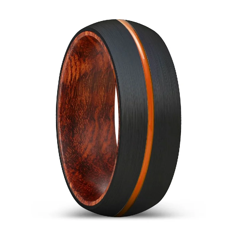 diamond rings for women-VATALITY | Snake Wood, Black Tungsten Ring, Orange Groove, Domed