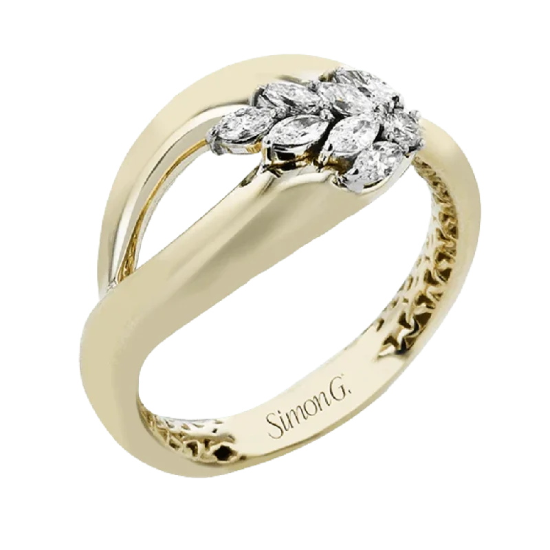 stunning engagement rings-Simon G. 18Kyw Curved Shank Marquise & Round Diamond Fashion Band