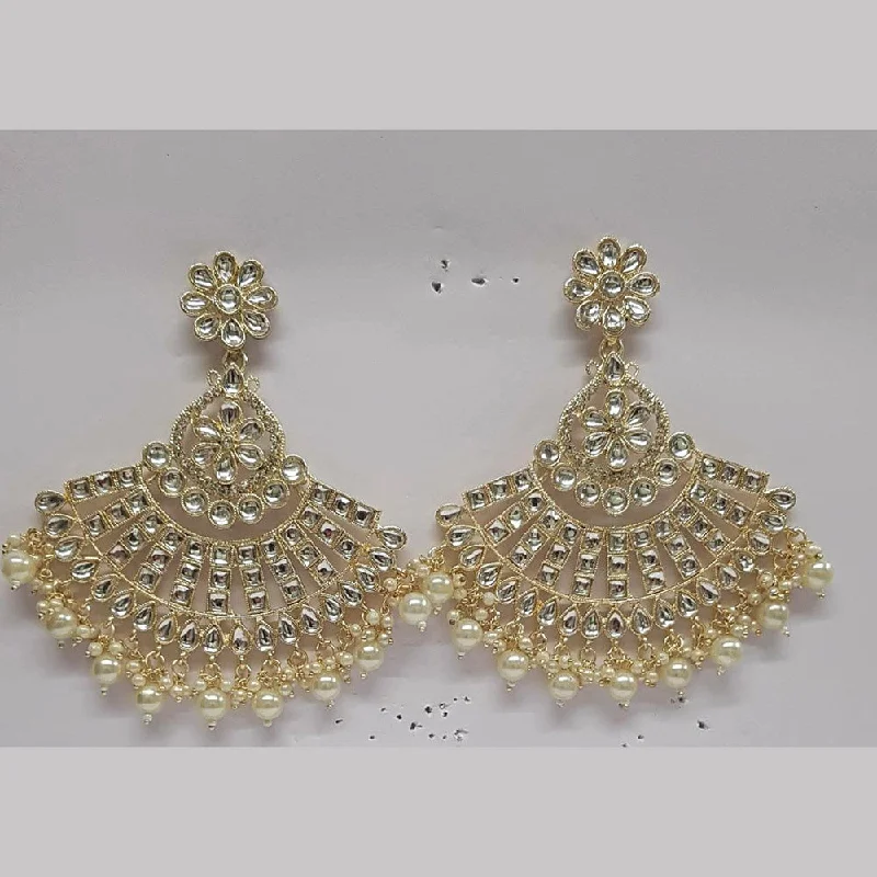 heart-shaped earrings for women-Shreeji Kundan Stone Gold Plated Dangler Earrings - ShreejiEar51