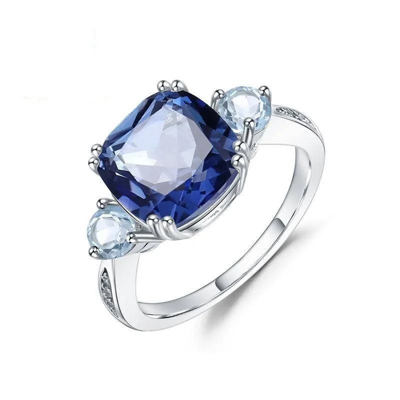 elegant engagement rings-5.22 Ct Natural Lolite Blue Mystic Quartz Engagement Ring