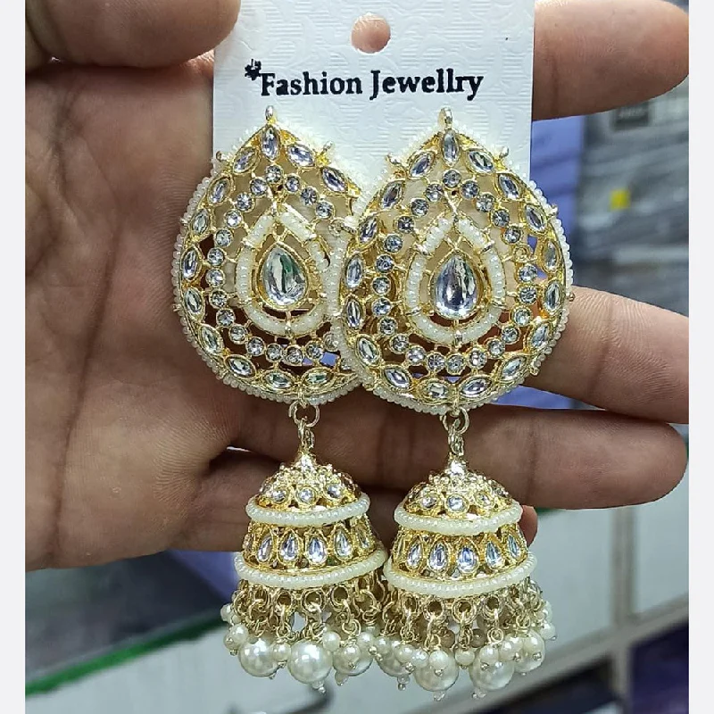 luxury earrings for women-Manisha Jewellery Gold Plated Kundan Stone Jhumki Earrings