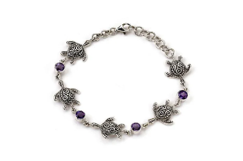 multi-row bangles for women-Sea Turtle Strand Bracelet- Amethyst