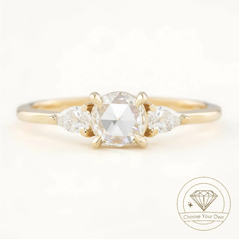 white diamond engagement rings-Olivia Ring, Round Rose Cut Diamond