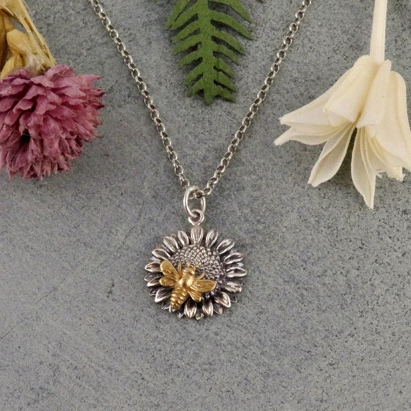 contemporary necklaces for women-Bee on Sunflower Necklace