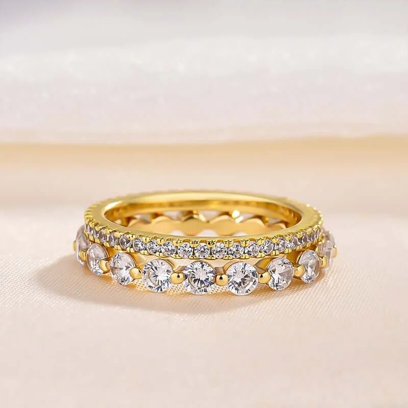 unique diamond engagement rings-Yellow Gold Women's Stackable Wedding Band Set