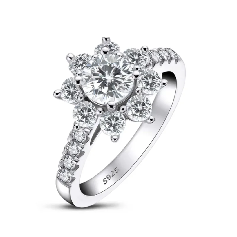 emerald cut engagement rings-Sun Flower Round-cut Diamond Ring