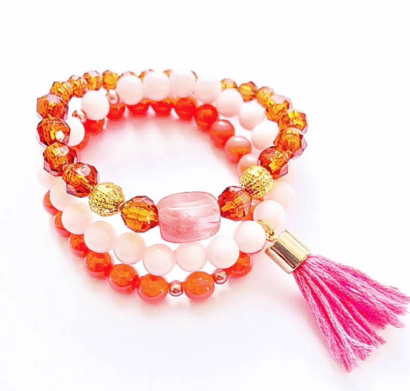 unique bangle bracelets for women-Pink Trio Stacking Bracelets