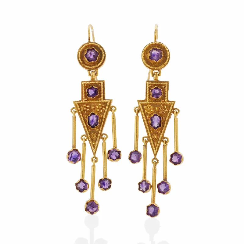 bridal stud earrings for women-Antique 1860s Amethyst Fringe Earrings