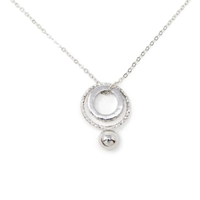 zodiac necklaces for women-Long Necklace with CZ Ring Pendant Rhodium Plated