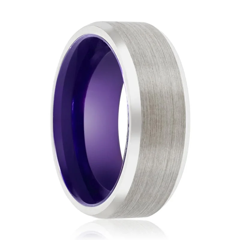 affordable rings for women-LISIANTHUS | Purple Ring, Silver Tungsten Ring, Brushed, Beveled