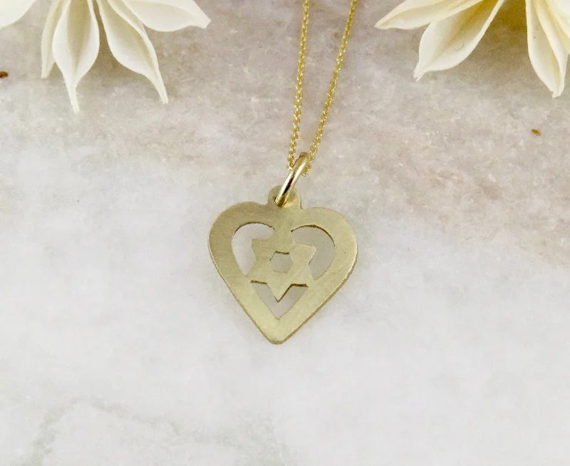 heart-shaped necklaces for women-Solid Gold Star of David in Heart Necklace