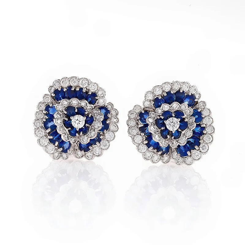 teardrop earrings for women-Van Cleef & Arpels Sapphire and Diamond “Camellia” Earrings