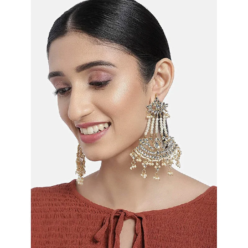 large hoop earrings for women-Etnico Women's Traditional Gold Plated Zinc Alloy Kundan and Pearl Zinc Earrings (E2636)