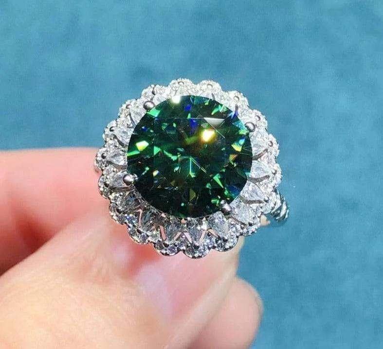 emerald and sapphire engagement rings-6 Carat Round Cut Green Diamond Halo Engagement Ring