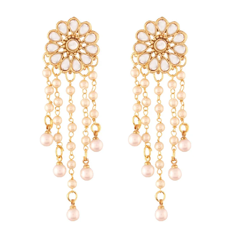 dangly earrings for women-Etnico Traditional Gold Plated Kundan & Pearl Earrings for Women (E2760W)