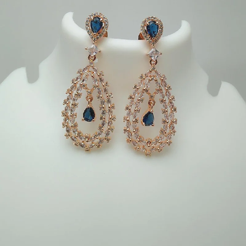 artistic earrings for women-Manisha Jewellery Rose Gold Plated AD Stone Dangler Earrings