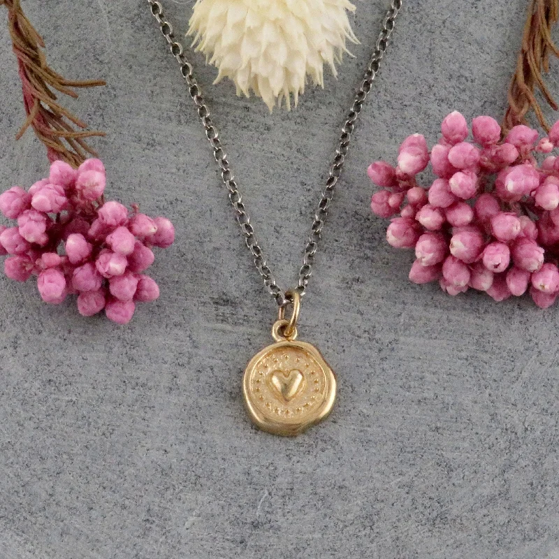 multi-strand necklaces for women-Gold Heart Wax Seal Necklace