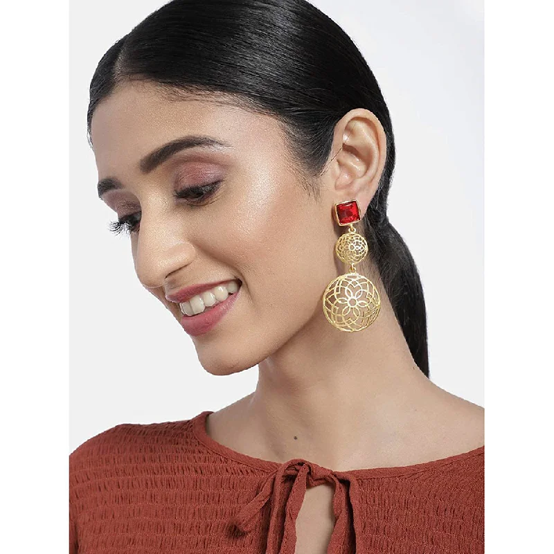 sapphire earrings for women-Etnico Traditional Red Gold Plated Matte Finish Zinc Alloy Fancy Earrings for Women (E2811R)