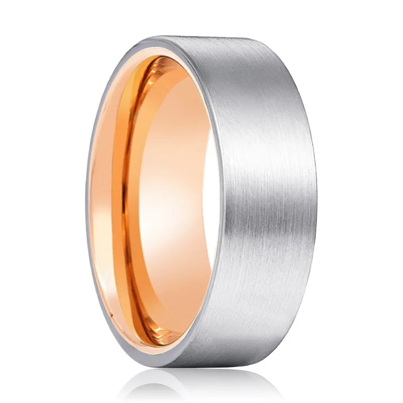 romantic promise rings for women-NORSK | Rose Gold Ring, Silver Tungsten Ring, Brushed, Flat