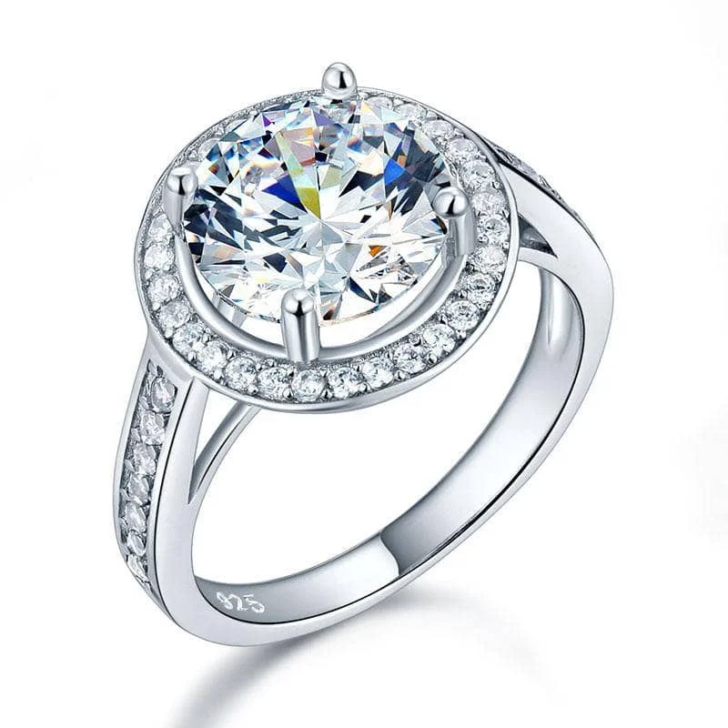 luxury solitaire engagement rings-Created Diamond Luxury Engagement Ring Halo 3.5 Ct