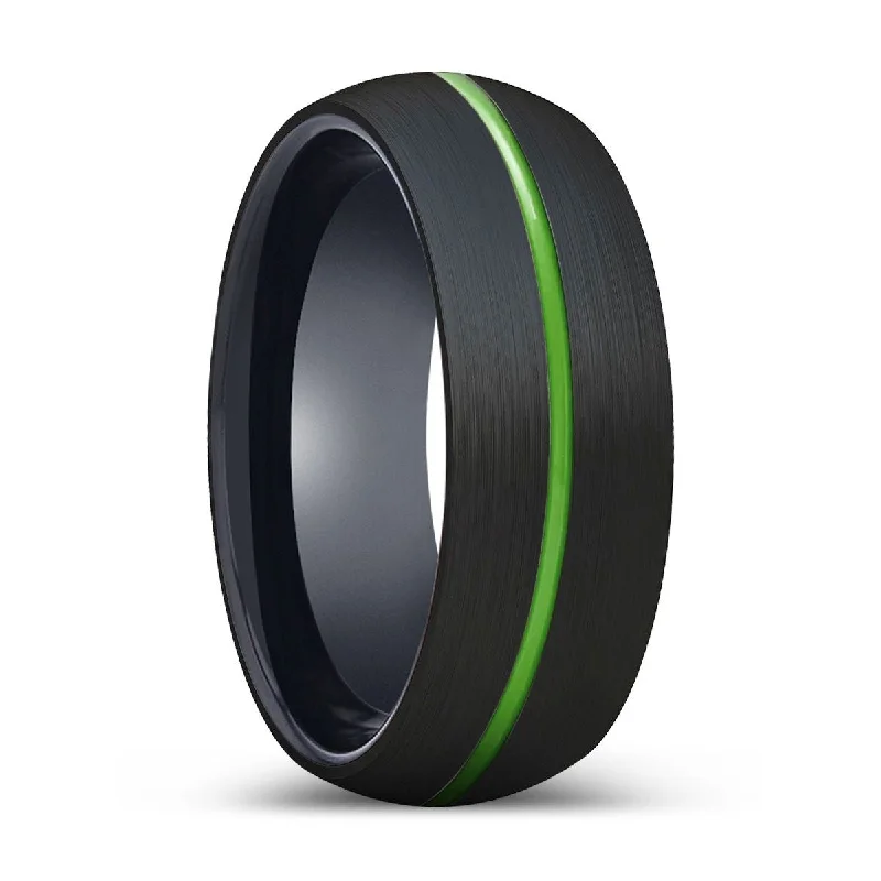 stackable rings for women-RIDWAN | Black Ring, Black Tungsten Ring, Green Groove, Domed