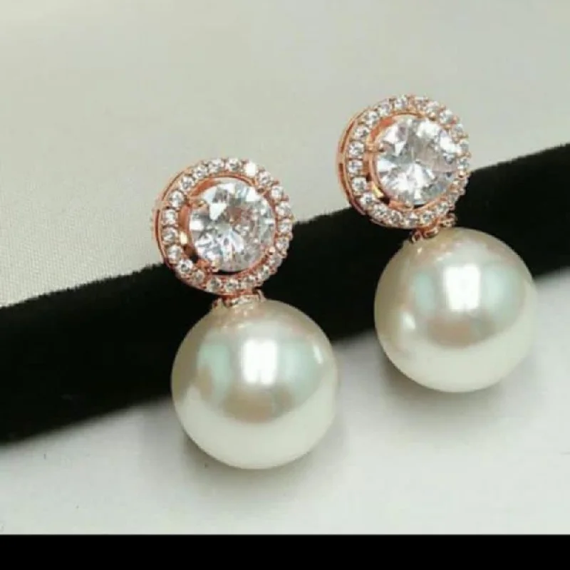 lightweight earrings for women-Pooja Bangles Rose Gold Plated Pearl Stud Earrings