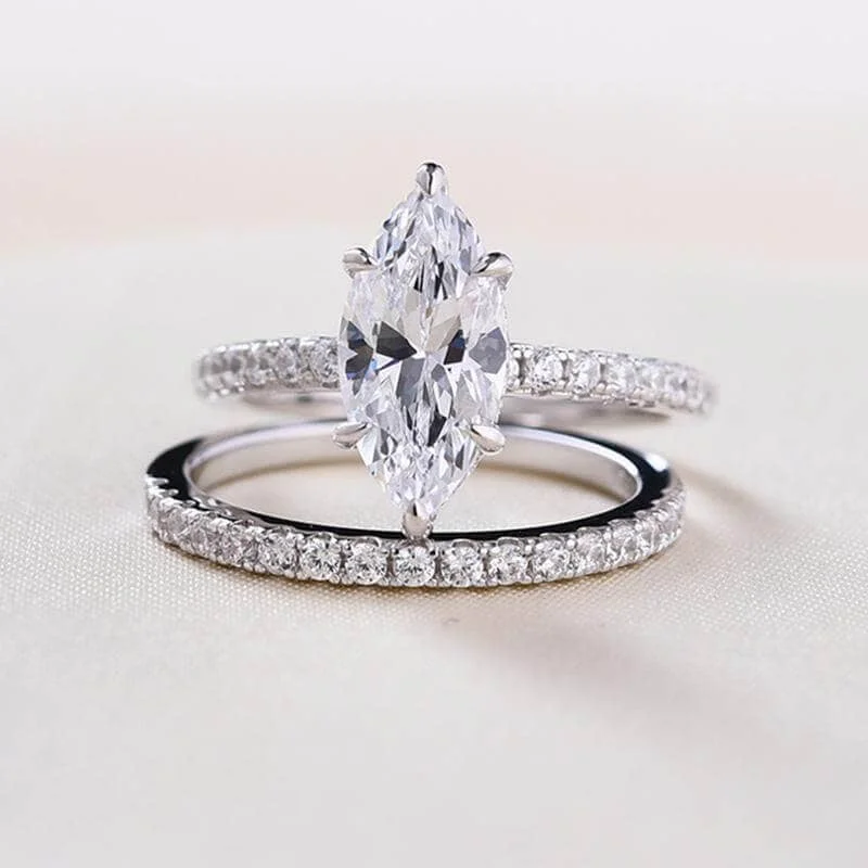 diamond engagement rings-White Gold 1.5ct Marquise Cut Wedding Set