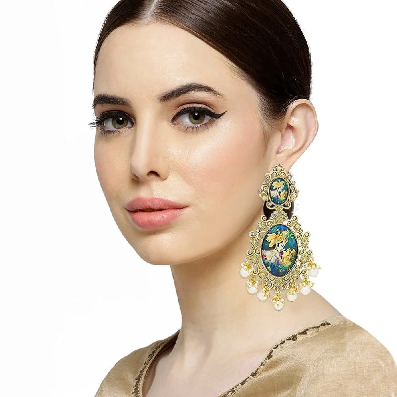 elegant earrings for women-Etnico Traditional Gold Plated Padmavati Earrings Embellished with Pearls for Women/Girls (E2644)