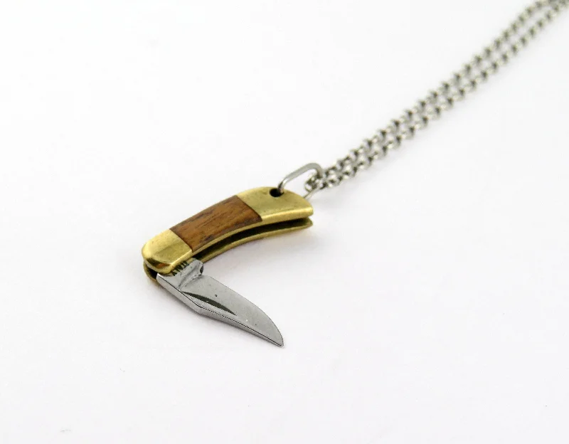 gold necklaces for women-Walnut Wood Tiny Knife Necklace