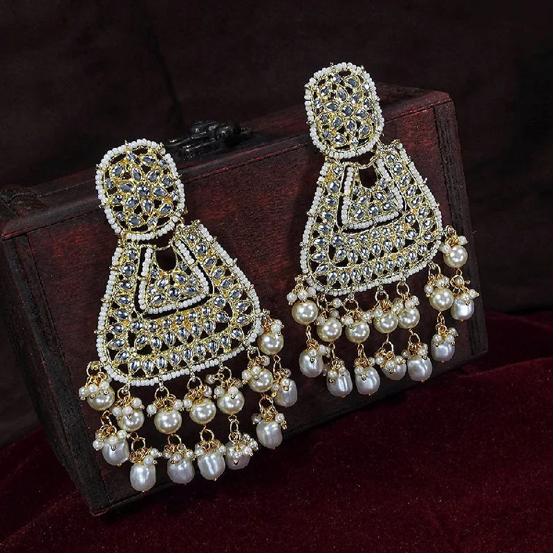 vintage diamond earrings for women-Etnico 18K Gold Plated Traditional Handcrafted Earrings Encased with Faux Kundan & Pearl for Women/Girls (E2798W)