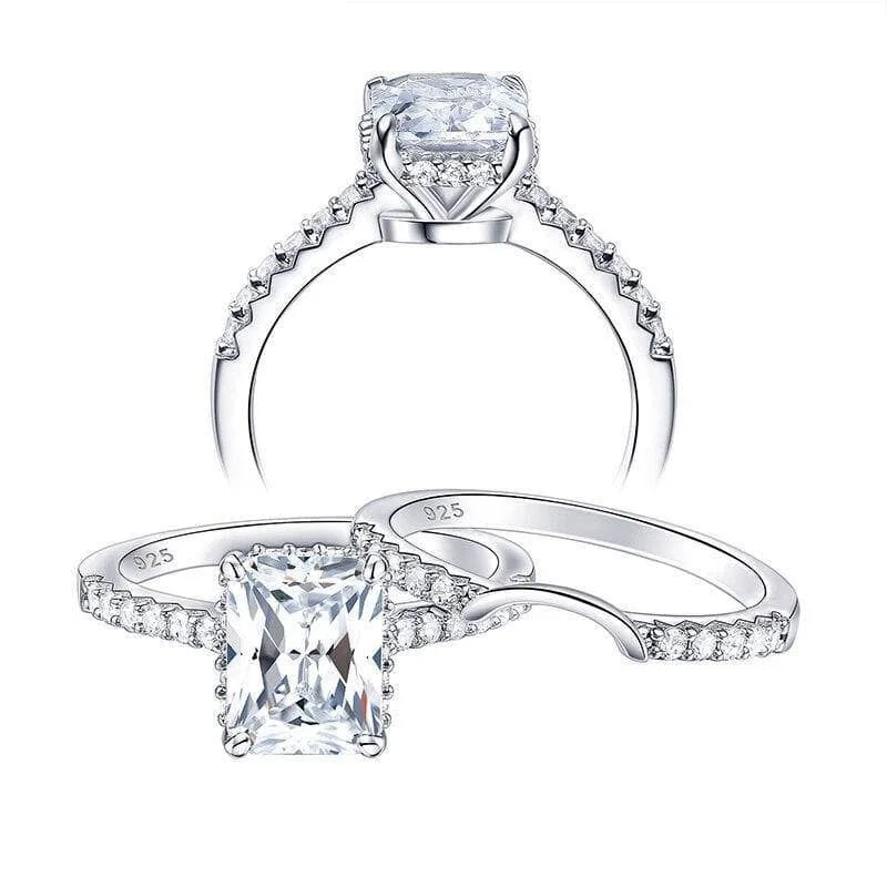 simple engagement rings-2Pcs Rectangle Princess Cut Created Diamond Engagement Ring