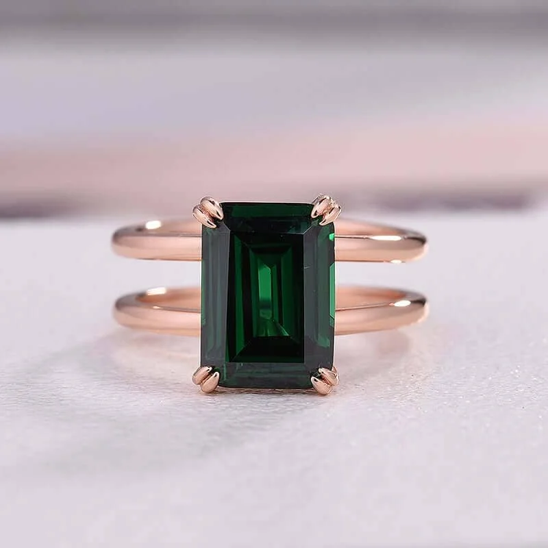 timeless engagement rings-Rose Gold Emerald Cut Simulated Diamond Engagement Ring