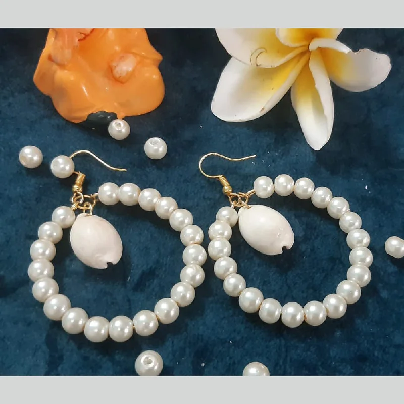 vintage-inspired earrings for women-Shrijicreation Handmade Pearl & Shell Dangler Earrings