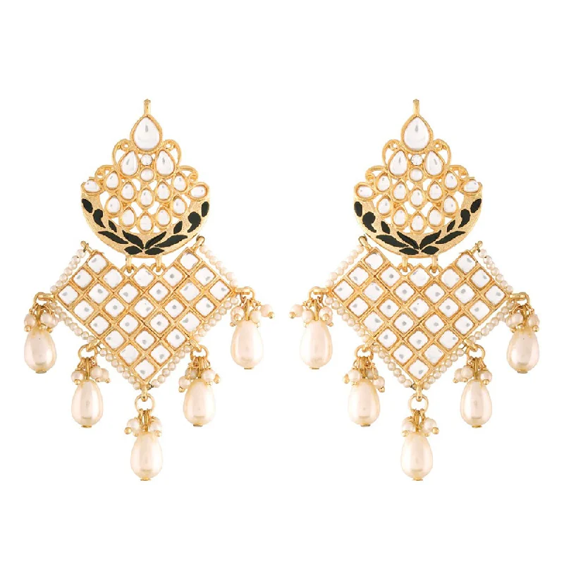 pearl earrings for women-Etnico 18K Gold Plated Traditional Handcrafted Earrings Encased with Faux Kundan & Pearl for Women/Girls (E2785B)