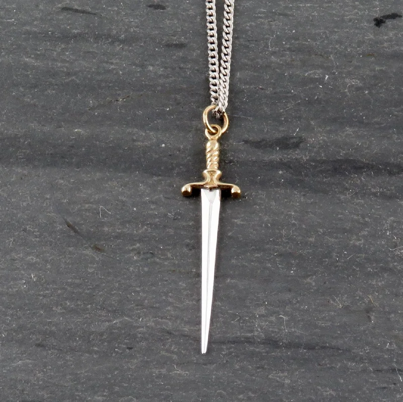 delicate chain necklaces for women-Mixed Metal Dagger Necklace - Large