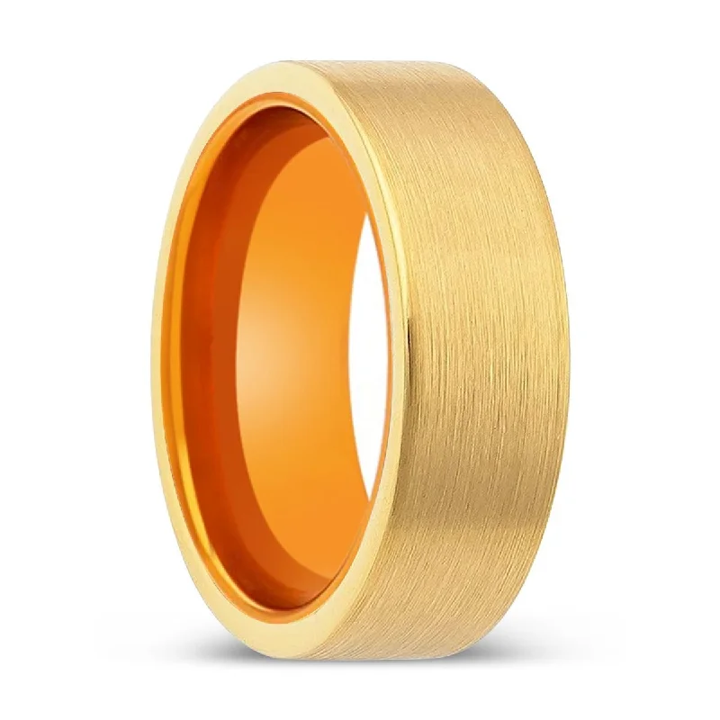 pearl rings for women-CAERLEON | Orange Ring, Gold Tungsten Ring, Brushed, Flat