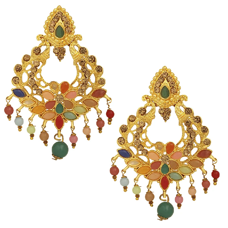 vintage-inspired earrings for women-Mahi Multicolor Crystals Floral Dangler Earrings for Women (ER1109722G)