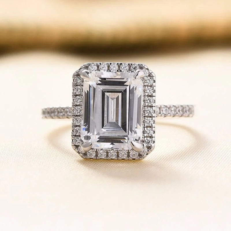 ruby and diamond engagement rings-White Gold Classic Halo Emerald Cut Engagement Ring