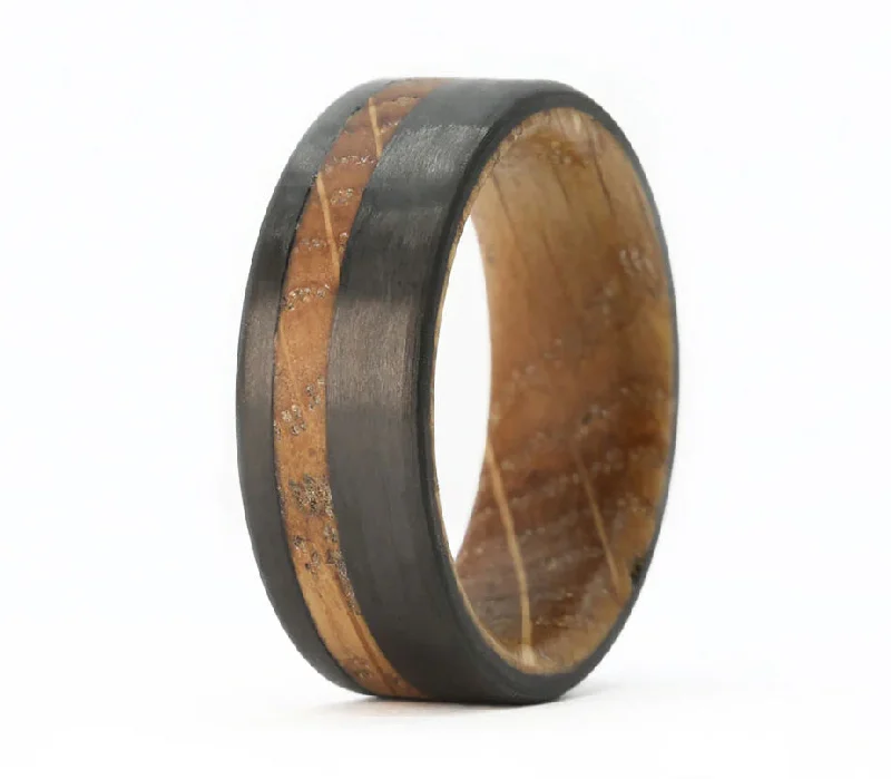 infinity rings for women-Whiskey Barrel Band with Carbon Fiber