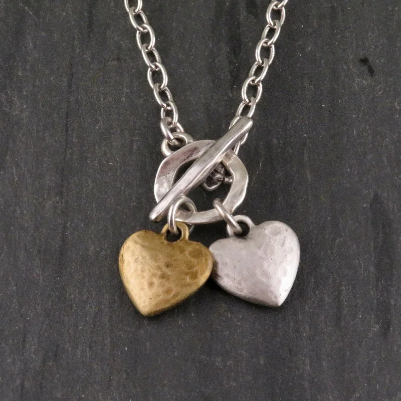 layered necklaces for women-Mixed Metal Hearts Duo Necklace